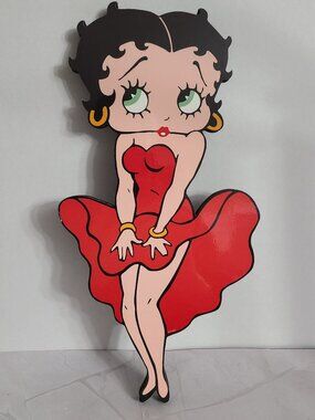 Betty Boop Wooden Plaque Wall Hanging Decor Red Dress Collectible (OB1)